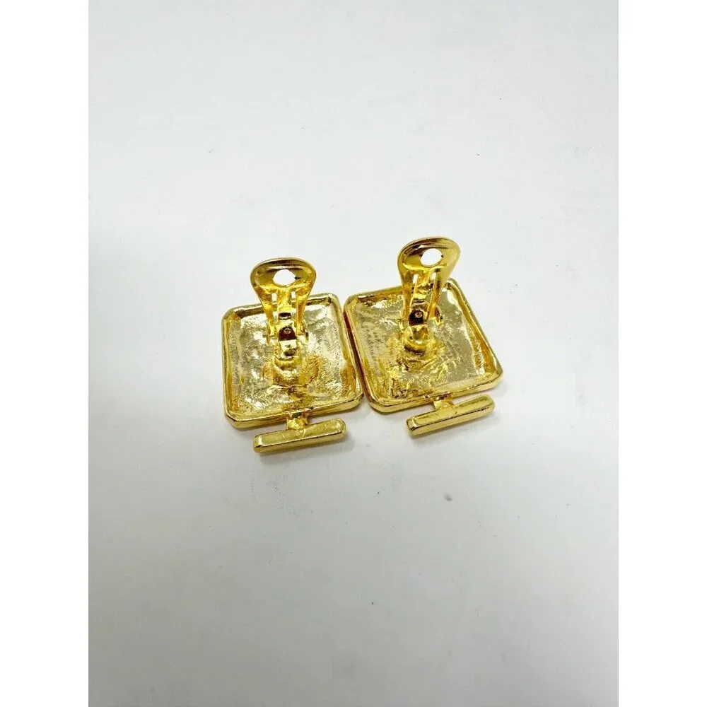 Chanel Coco Logo Vintage Perfume Parfum Bottle Large Gold Metal Clip On Earrings